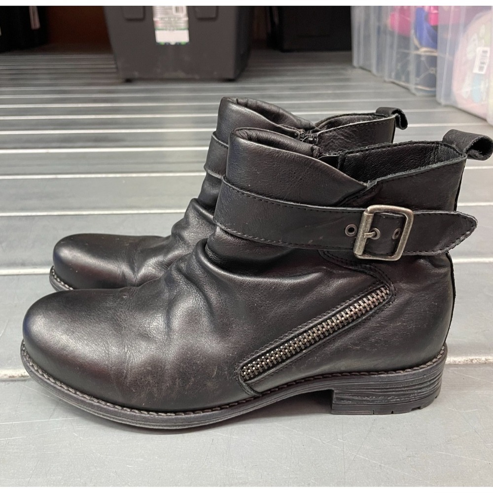 Eric Michael Tucson Ruched Ankle Boots Womens 9.5 EU 40 Black Leather Moto Biker